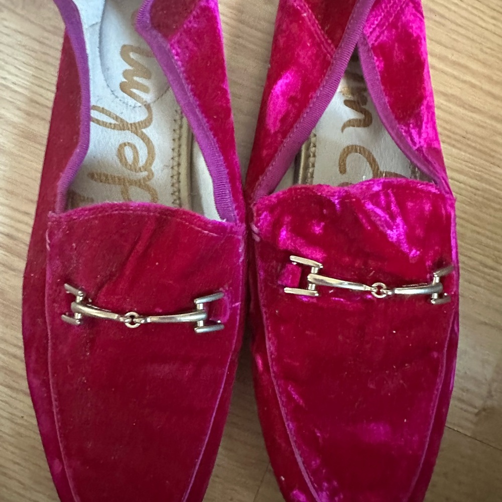 Sam Edelman Women's Velvet Loafers in Hot Pink with Gold Bit